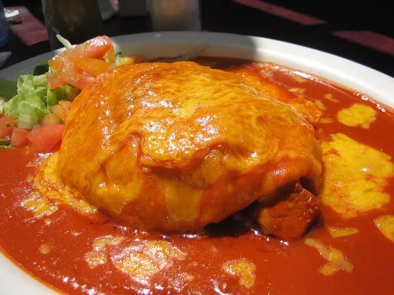 Representative photo of New Mexico red chile dish (carne adovada sopapilla)
