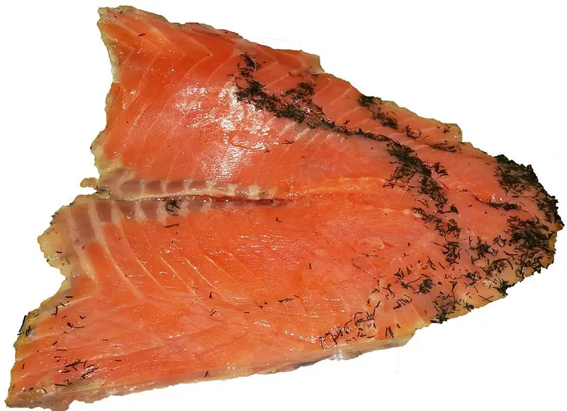 Representative photo of cured salmon (gravlax)